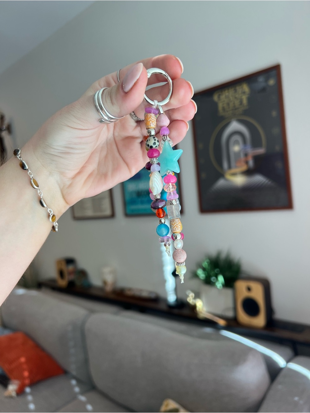 Beaded Star & Shell Charm Keyring - Turquoise Multi - Picture 3 of 3